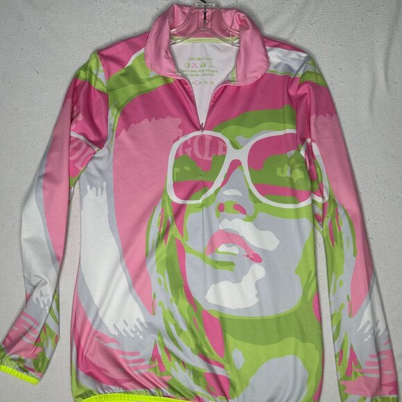 NEW Pink/Lime Green/Gray long sleeve Face Shirt - Picture 1 of 4